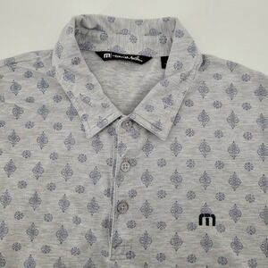 Travis Mathew Polo Shirt Mens Large Gray Blue Pattern Golf Casual Short Sleeve